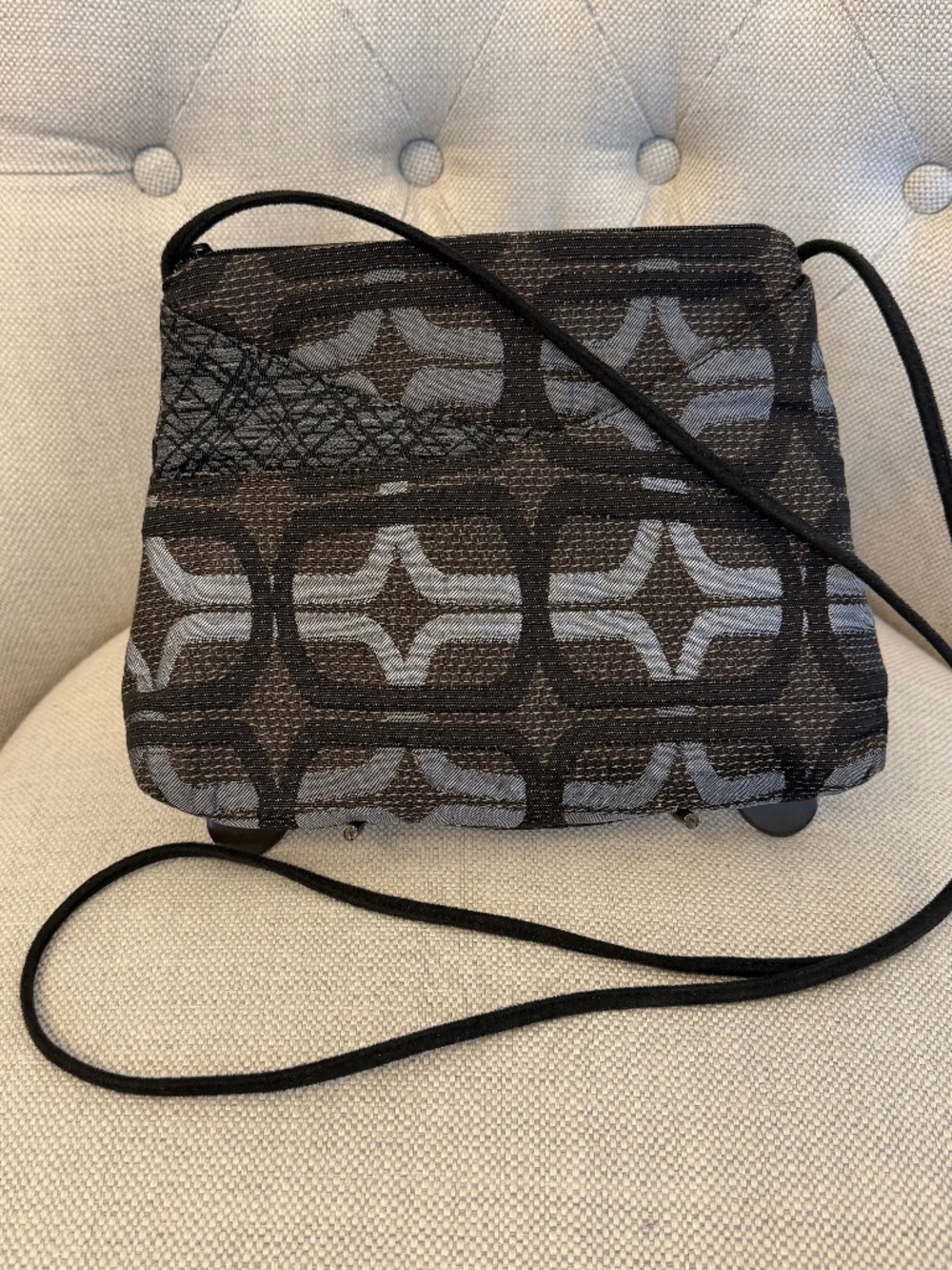 MARUCA Sparrow Small Crossbody Bag Taupe Gray Black Geometric Design